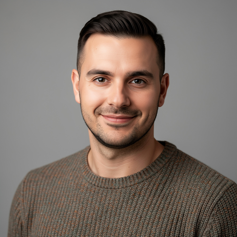 Studio portrait of a German male data analyst